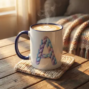 Minimalist Embroidery Typography Accent Coffee Mug | Pastel Thread Design