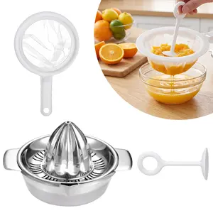 3Pcs Stainless Steel Manual Citrus Juicer Set - Heavy Duty Hand Squeezer for Lemon, Orange & Grapefruit - Manual Juicer Reamer with Strainer & 10oz Bowl