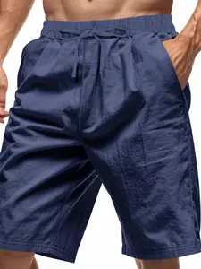 Men's Spring ＆ Summer Outfits Woven Plain Linen Elastic Waist Breathable Casual Sports Shorts for Daliy Wear, Old Money Style Multi-Pocket Design, Old Money Style, Essential Wardrobe Item, Casual Athletic Shorts