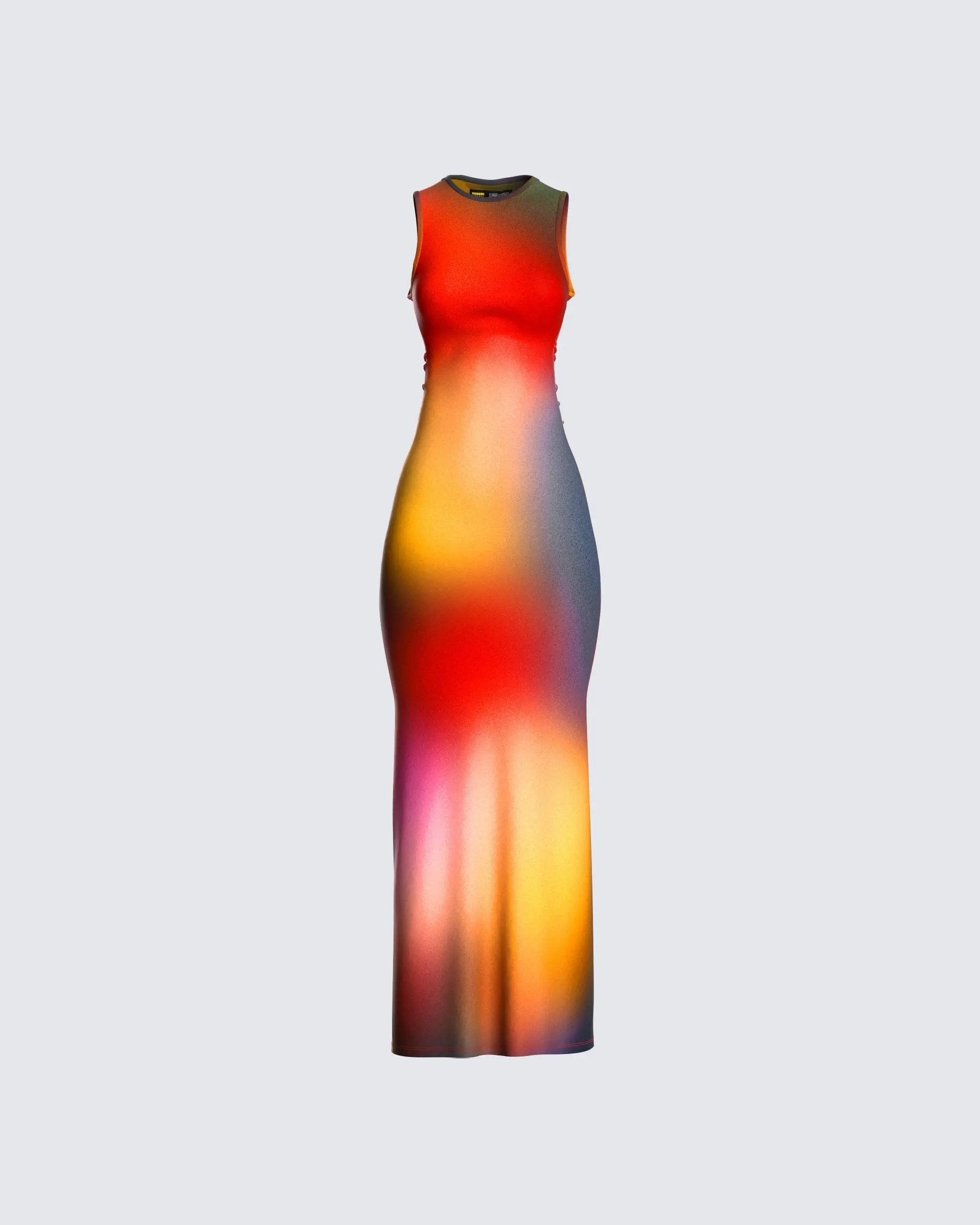 Women's Bodycon Rainbow Multi-Print Gradient Casual Maxi Dress, Fit, Casual Wear, Crew Neck, Spandex, Sleeveless