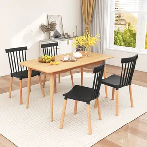 COSTWAY - Set of 4 Windsor Dining Chairs with Spindle Backs and Curved Seats-Black