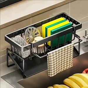 Kitchen Sink Sponge Draining Rack, Self-draining Kitchen Sink Organizer, Sink Rack, Can Hold Dish Brushes, Rags, Soap, Scrubbing Accessories, Baskets And Containers for Kitchen Storage
