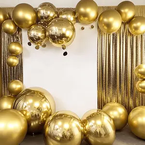 4-Pack 32" Metallic Gold Sphere Balloons, Orbz Mylar Balloons Helium or Air-Filled Party Supplies