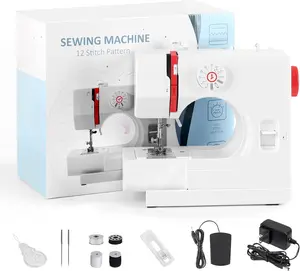 Mini Sewing Machine for Beginners & Kids - 12 Built-In Stitches, Adjustable Speed, Handheld, Red (Textiles & Sewing Supplies)
