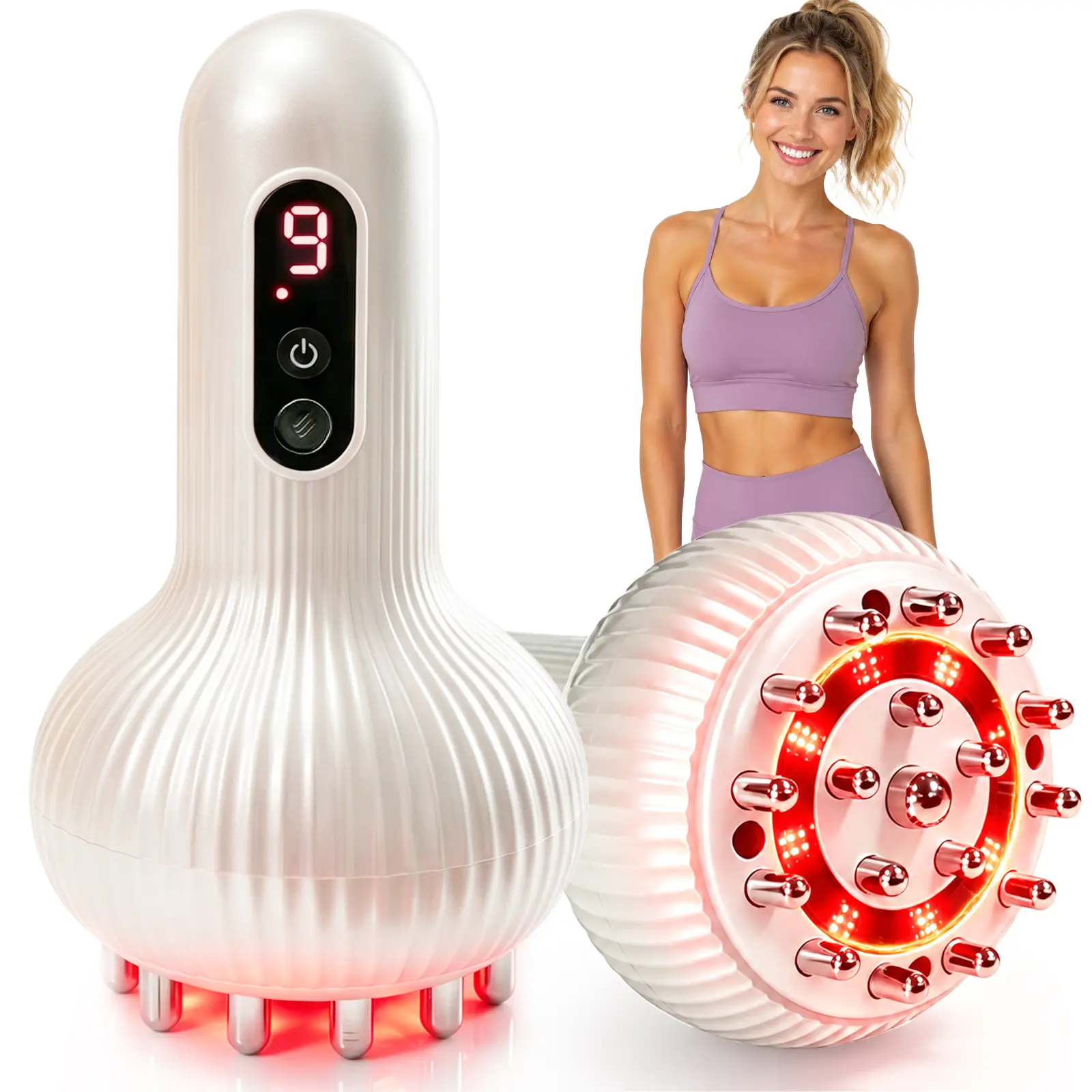 Electric Meridian Brush, 9-Speed Adjustable TENS EMS Body Massager with Hot Compress and Red Light Therapy for Muscle Relaxation, Lightweight Rechargeable Handle