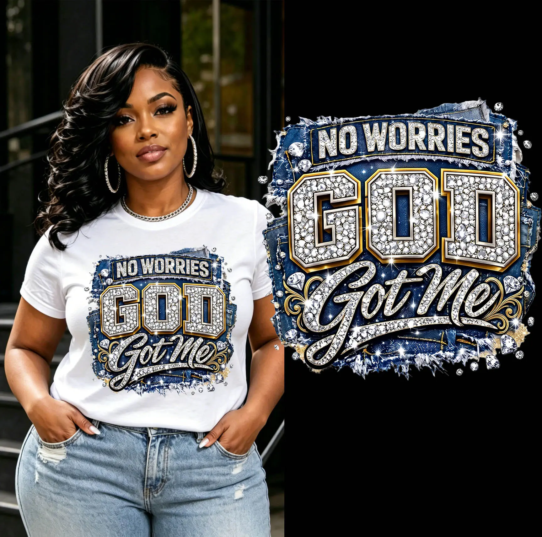 No Worries – God Got Me DTF Transfer (Not Rhinestone) Christian Faith Vibes - Peace · Trust · Rest - Suitable For T-shirts, Bags & Fabric Decor, Washable Iron-On Stickers, Christian Inspiration Heat Transfer Decals