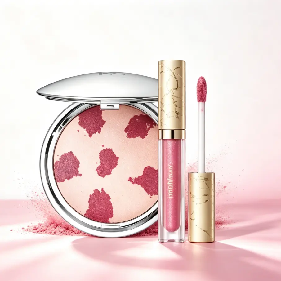 Glam Metal Lip Gloss & Radiant Shimmer Highlighter Duo, Waterproof Smooth Liquid Lipstick Bright Glow Highlight Cosmetic Kit