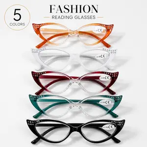 Fashion Blue Light Blocking Reading Glasses for Women, Rhinestone Cat Eye HD Clear Lens Readers, Lightweight UV Filtering Eyewear, 5 Colors with Free Anti-Lost Lanyard