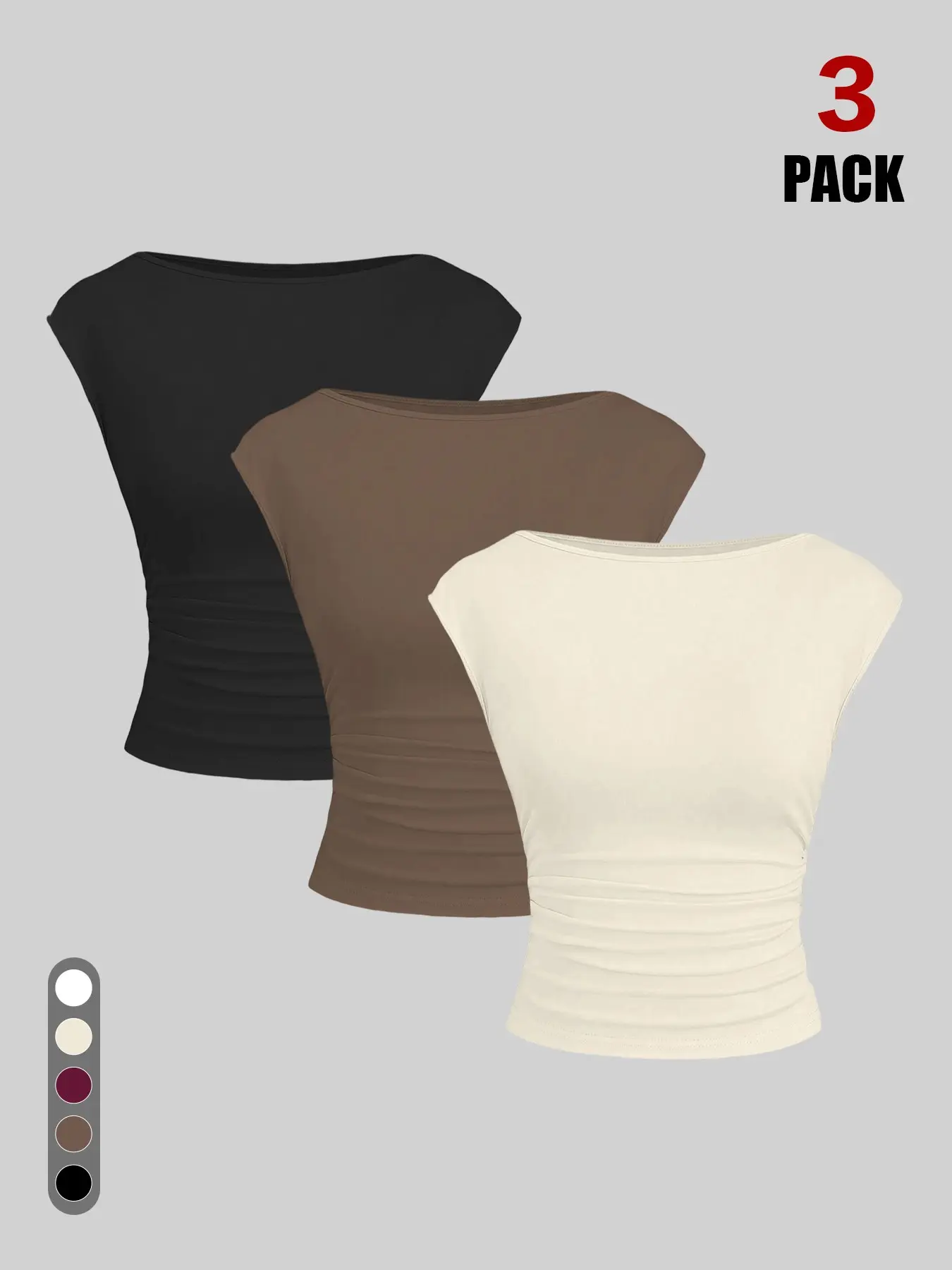 2026 Women's Boat Neck Ruched Crop Top, Cap Sleeve Slim Fit Y2K Tee, Stretchy Form Fitted Casual Blouse for Streetwear & Daily Summer All Season Trend