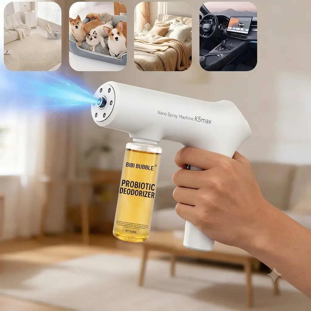 Blue Light Probiotic Deodorizer, indoor odor removal, pet deodorant. Bio-enzymes break down urine, disinfect and deodorize, Plant-extracted, safe and non-toxic for pets, Floral scent Air Freshener Spray