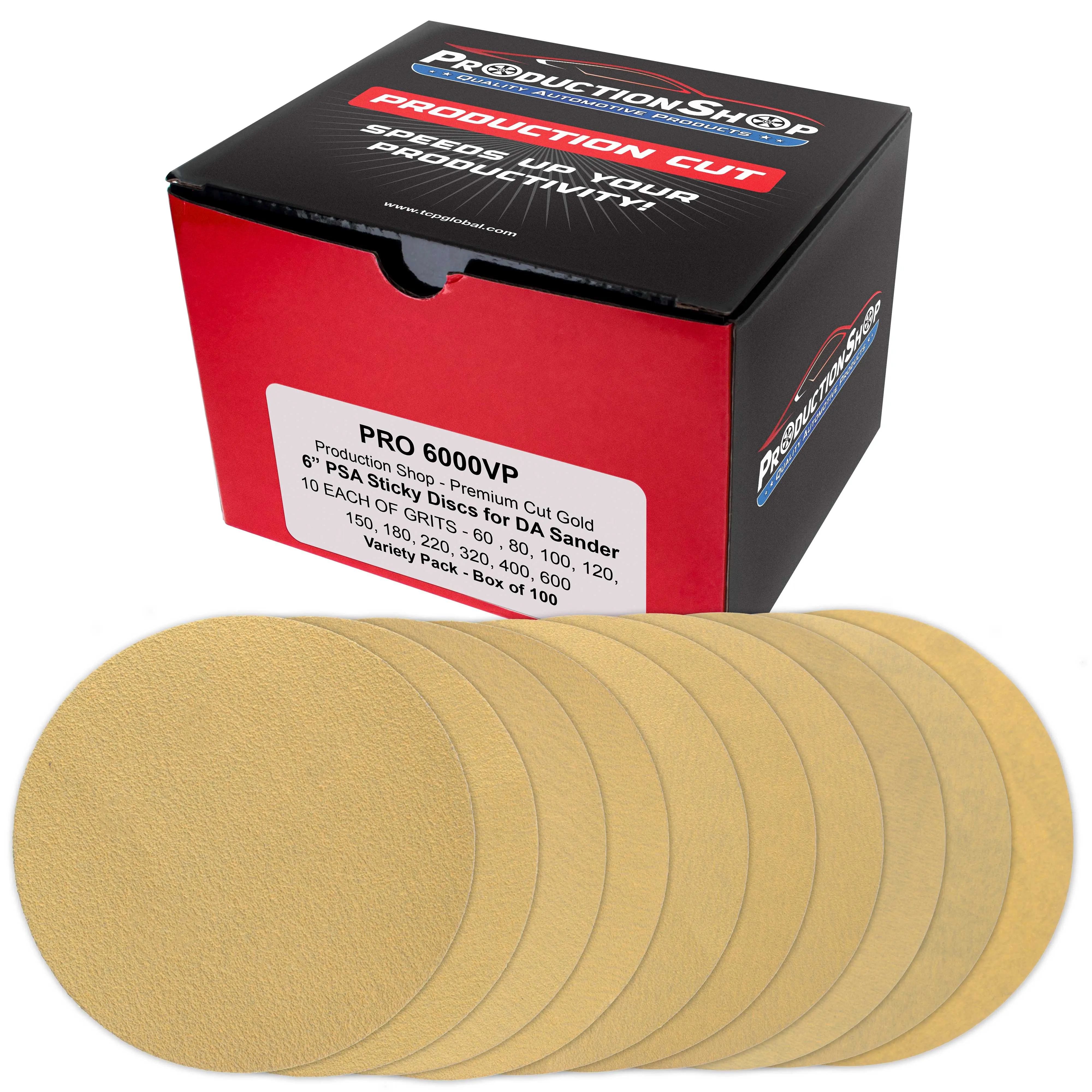 Premium 6" PSA Gold Sanding Discs, 100 Disc Variety Pack, Grits 60, 80, 100, 120, 150, 180, 220, 320, 400, 600 - Self Adhesive Stickyback Sandpaper, DA & Random Orbital Sanders - Wood