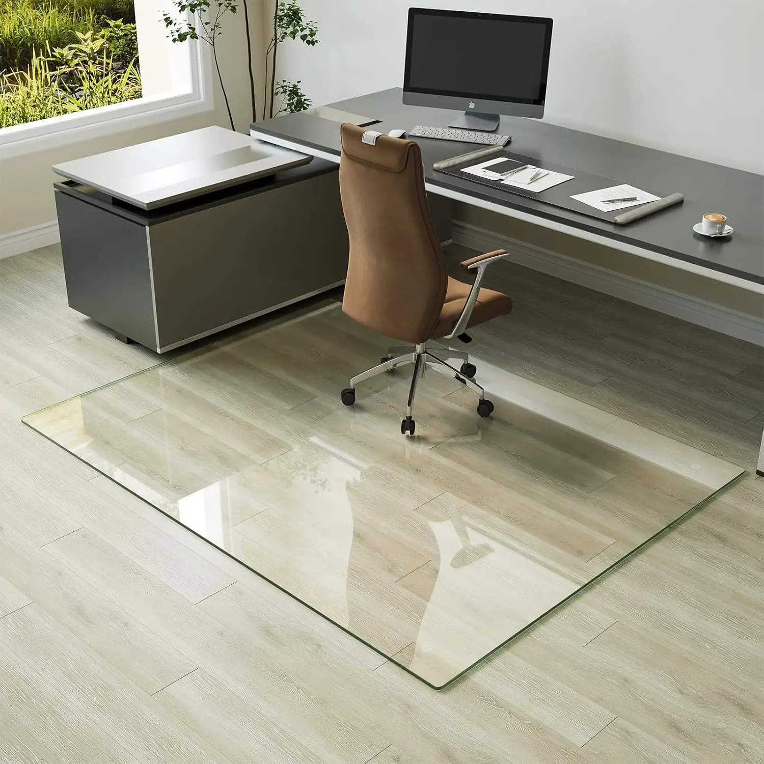 Tempered Glass Chair Mat for Hardwood Floors & Carpets, 54" x 72" Transparent Heavy Duty Office Floor Protector with Noise-Free Gliding Shatterproof for Home Office Desk