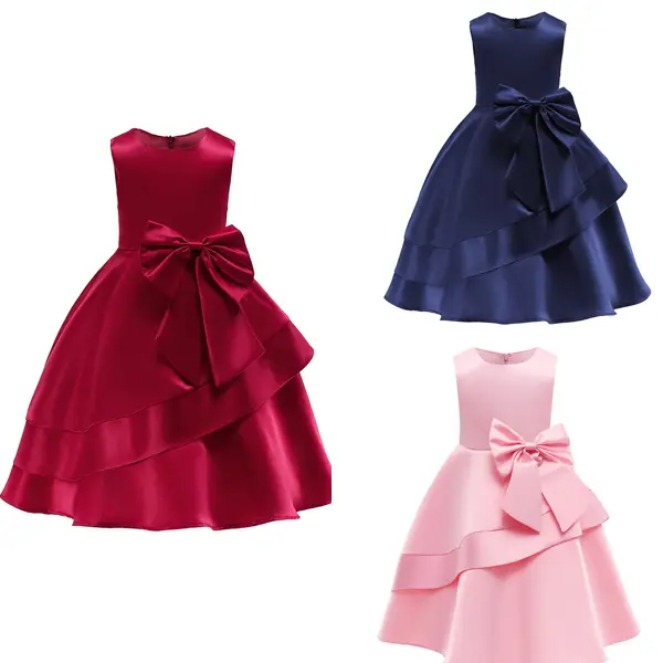 Princess Dress For Baby Girls Solid Color Bow Sleeveless Round Neck Pleated Dress One Piece Party Dress ZT-2054 Toddler Outfit