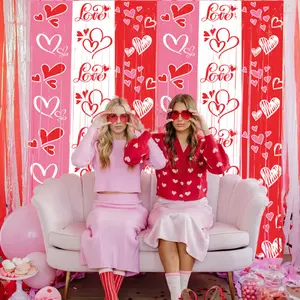 Valentine's Day surprise scene setup, tinsel curtain, wedding party decoration, Valentine's Day decorations, shiny tinsel curtain, Wedding Party Backdrop