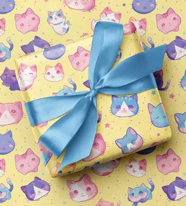Anime "Cats World" Kawaii Print Wrapping Paper, Various Cartoon Cats Novelty Printed Gift Wrap, Gift Wraps for Any Occasion