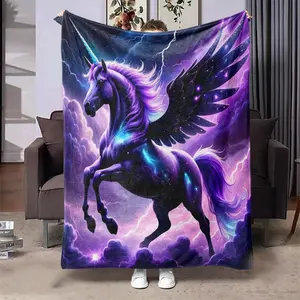 Unicorn Pattern Blanket, Soft Throw Blanket, Air-conditioned Room Blanket, Warm Nap Blanket for Home Office Travel Camping