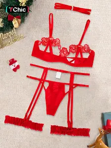 Christmas Lingerie Set with Underwire Bra, Thong, Collar, Garter Belts, Leg Bands, Sexy Lace Quality, Comfortable Women's Intimates