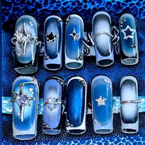 Blue Steel aura long square press on set Nail Nail Art Nail Care Manicure Cutics