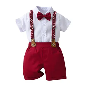 Baby Boys Gentleman Outfits Shorts Sets 1-5T Boy Suit Short Shirt Bow Tie Suspenders Toddler Wedding Outfit