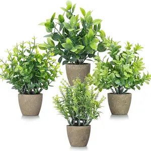 4 Pack Fake Plants Ceramic Mini Artificial Greenery Potted Plants for Home Decor Office, Room, Farmhouse ,Indoor Table Bathroom Decor flower Faux