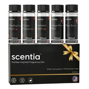 Scentia Holiday Aroma Blend Scented Oil Sample Kit - 5-Pack Home Fragrance Freshener Set with 20ml Diffuser Bottles, Fruit-Flavored, Floral, Lavender Scented Oils for Home Care