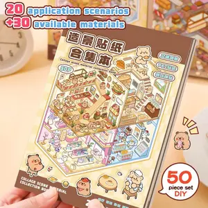 DIY 3D Sticker Scene Collection Book，Mini Scenery Sticker Book, 1 Set Miniature House Sticker with 20 Scene Cards and 30 Stickers, Journal Supplies, Cartoon Stickers, Decorative Scrapbook, Artistic Craft, Phonecase Sticker Collection