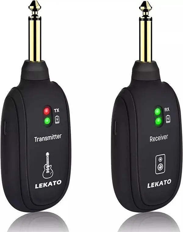 LEKATO Wireless Guitar System Built-in Rechargeable 4 Channels Wireless Guitar Transmitter Receiver for Electric Guitar Bass Violin(A8)