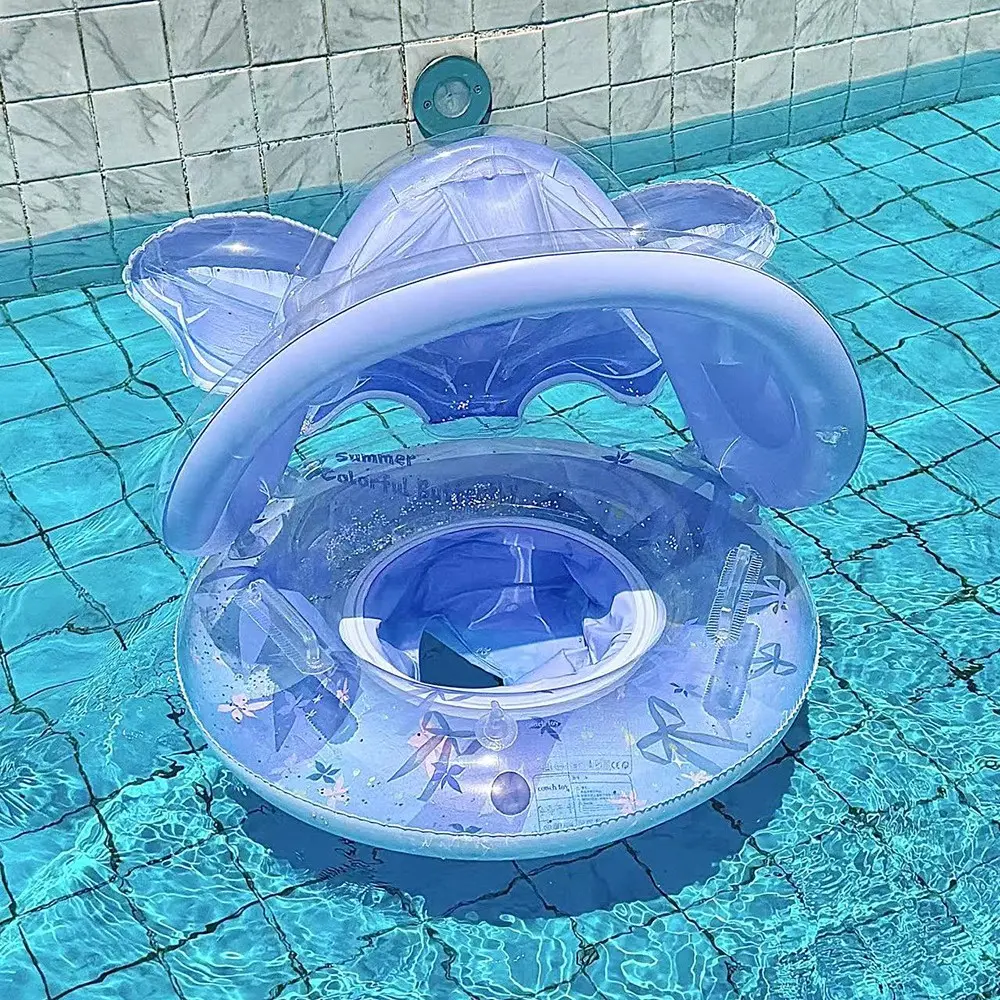 Children Mermaid Swim Ring with Canopy, Beach Pool Safety Seat & Handle Float, Summer Kids Outdoor Swimming Buoy, Girl Gift, Inflatable Circle, Swim Shade, Swimming Accessories