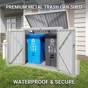 Elon Outdoor Storage Shed Waterproof Trash Can Storage Cabinet with Dual Doors Removable Top Lid UV Resistant Bike Tool Storage Box for Backyard Patio Garden Lawn Pet House Weatherproof Utility Shed