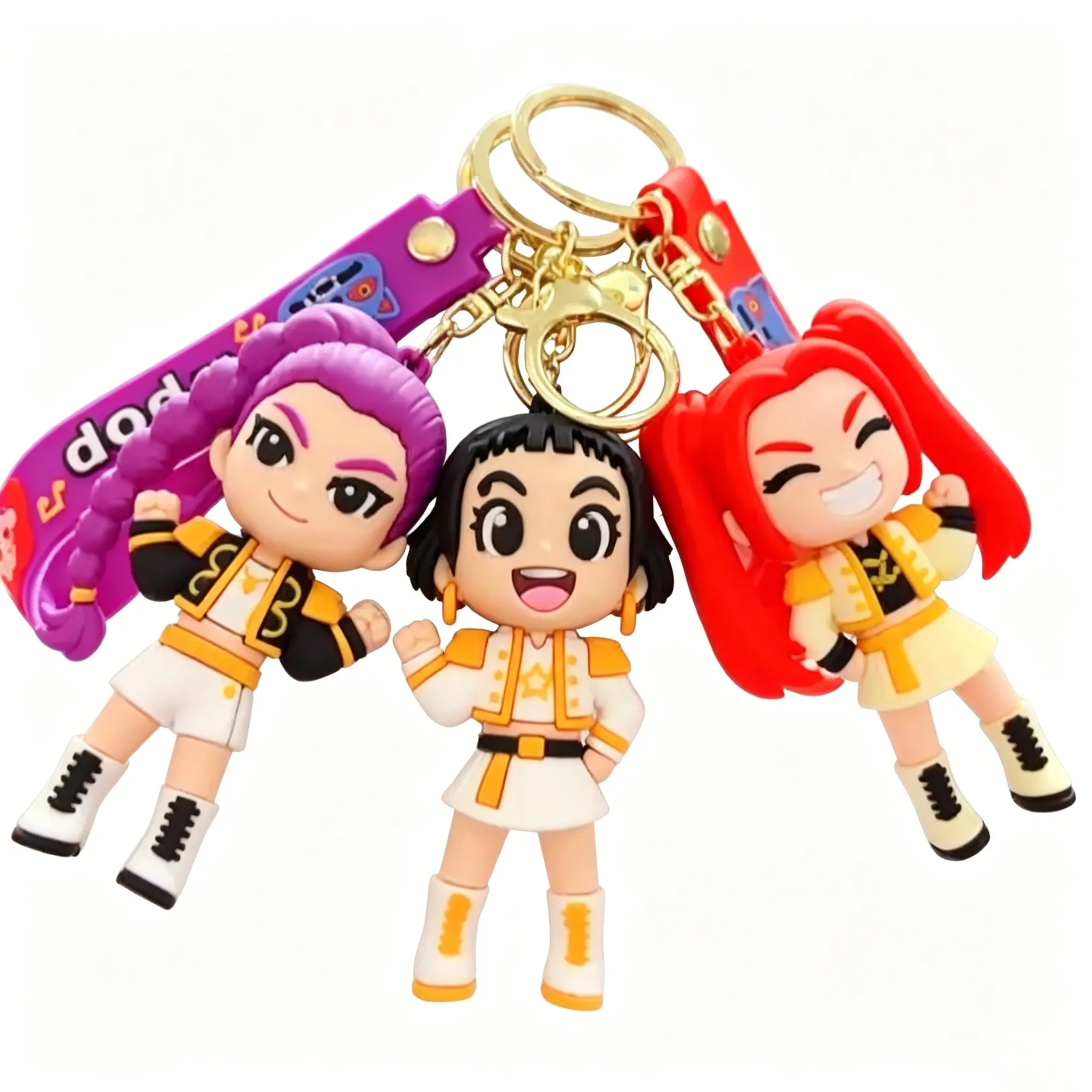 KPop Hunter Girl Cartoon Keychain Pendant & Heart Pop Fidget Set, Premium Anime Bag Charm, Stylish Key Accessory for Women, Ideal Valentine’s Gift for Kids