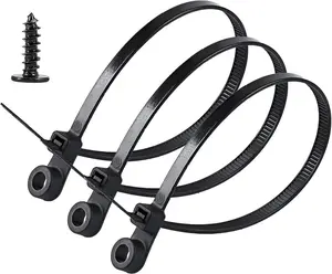 Black 5.9 Inch Nylon Zip Tie with Screw Holes, 100 Pcs, Includes 100 Pcs Black M4 x 12 Stainless Steel Screws for Daily Fastening