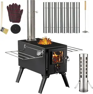 AVOFOREST Hot Tent Stove with 7 Stainless Chimney Pipes for Outdoor Heating & Cooking, Small Wood Stove for Ice Fishing & Hunting