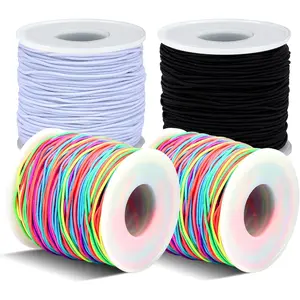 Stretchy Bracelet String 4 Rolls 660FT Elastic String for Bracelet DIY Crafts 1mm Stretchy Cord for Jewelry Making Sewing Necklace Beading Black White Rainbow*2