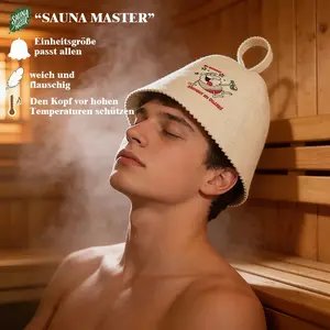 Wool Felt Sauna Hat with Embroidered Design, Protects Head and Ears From Heat, Enhances Hair Care Absorption, Cute Hanging Design