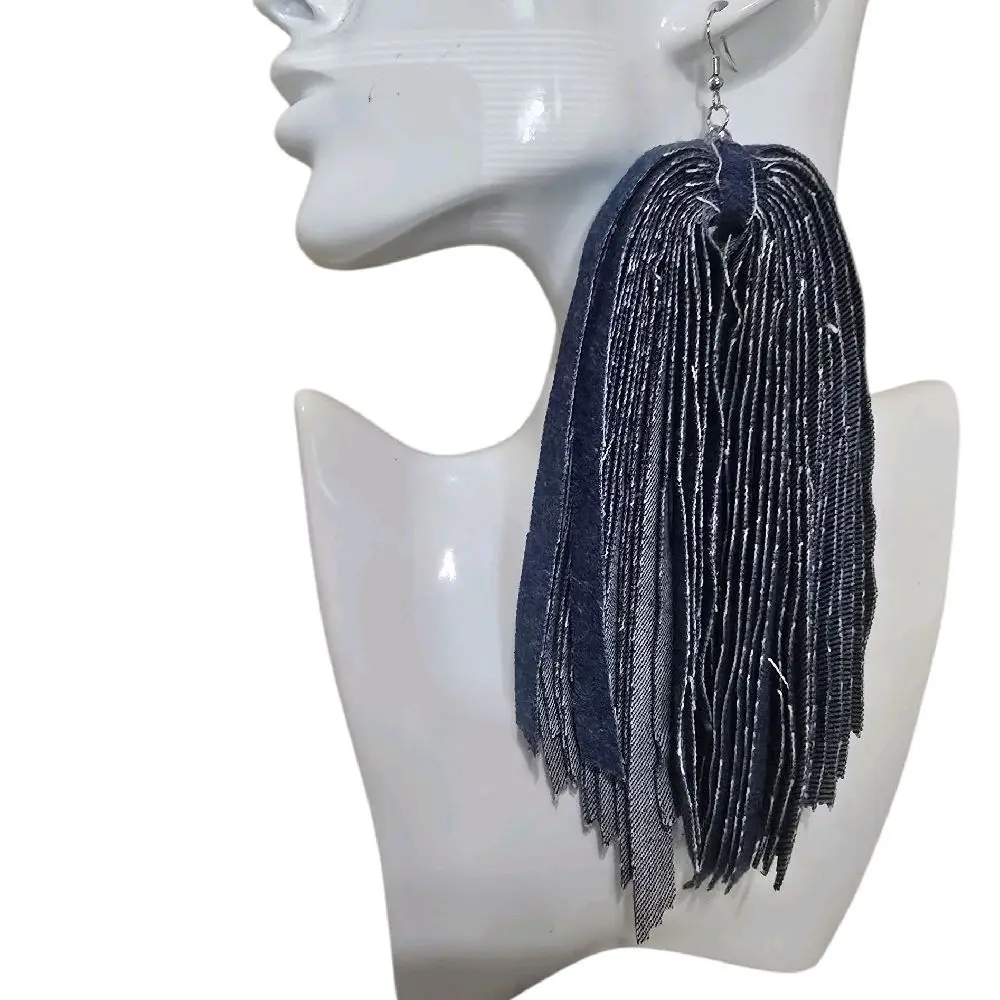 Diy Denim Fringe Earrings Handmade Fashionable Accessories for Women