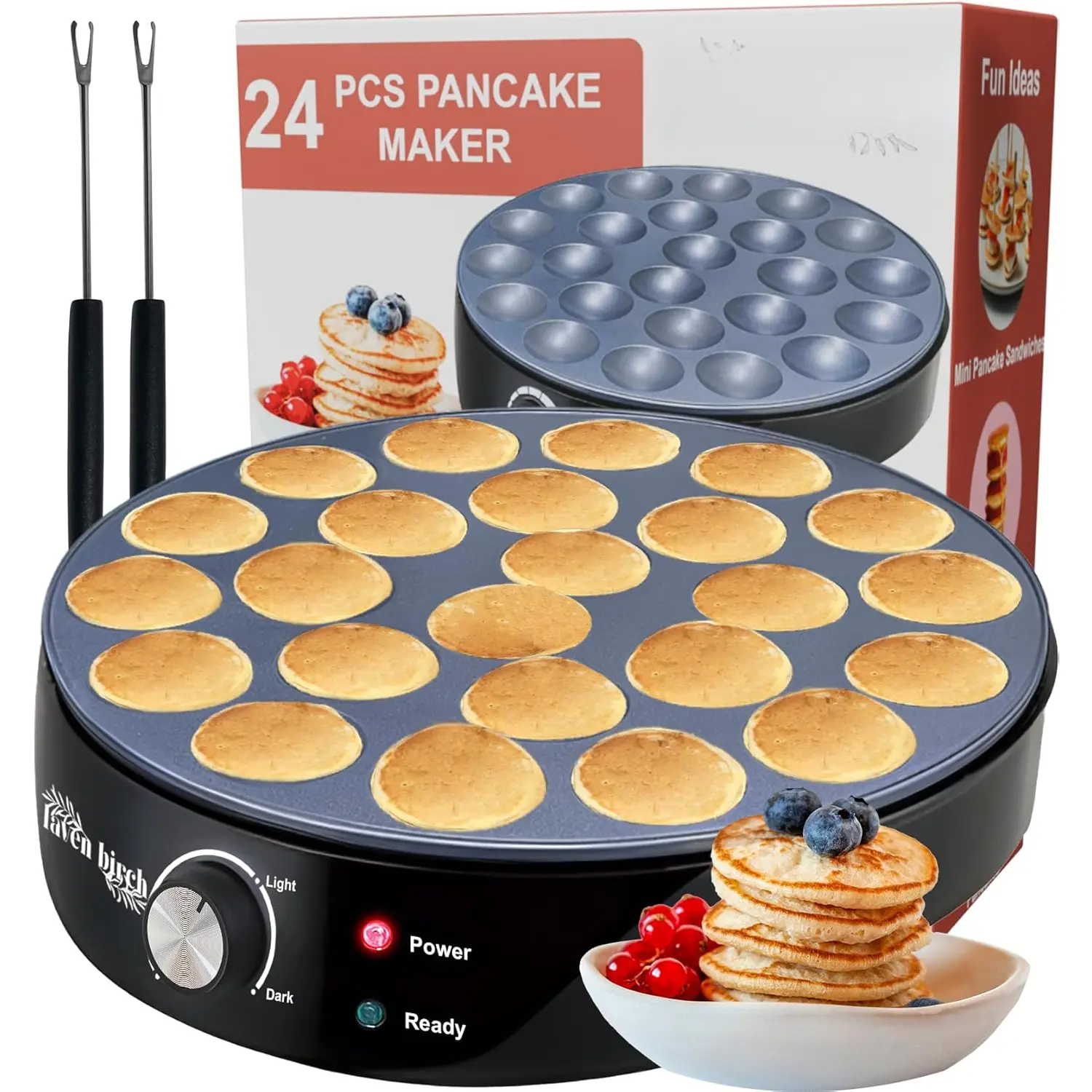 24 count Mini Pancake Maker Machine, Nonstick Electric Dutch Pancakes Griddle, Adjustable Heat Multi-Use Poffertjes Pan, Simple & Easy Baker for  and Restaurants,  for Breakfast & Desserts