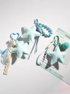 Design Sea Star Beaded Keychain, Fresh Unique Mint Light Blue Bag Charm, Car Decor Ornament, Beach Vacation Style Hanging Decoration