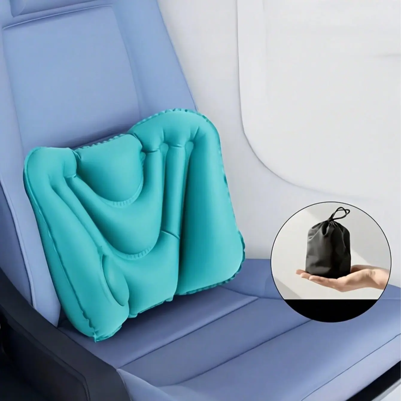 Inflatable Lumbar Pillow for Airplane Travel, Portable Car Seat Back Support Cushion, Comfortable Travel Pillow, Easy to Carry, Supportive Bolster, Backrest
