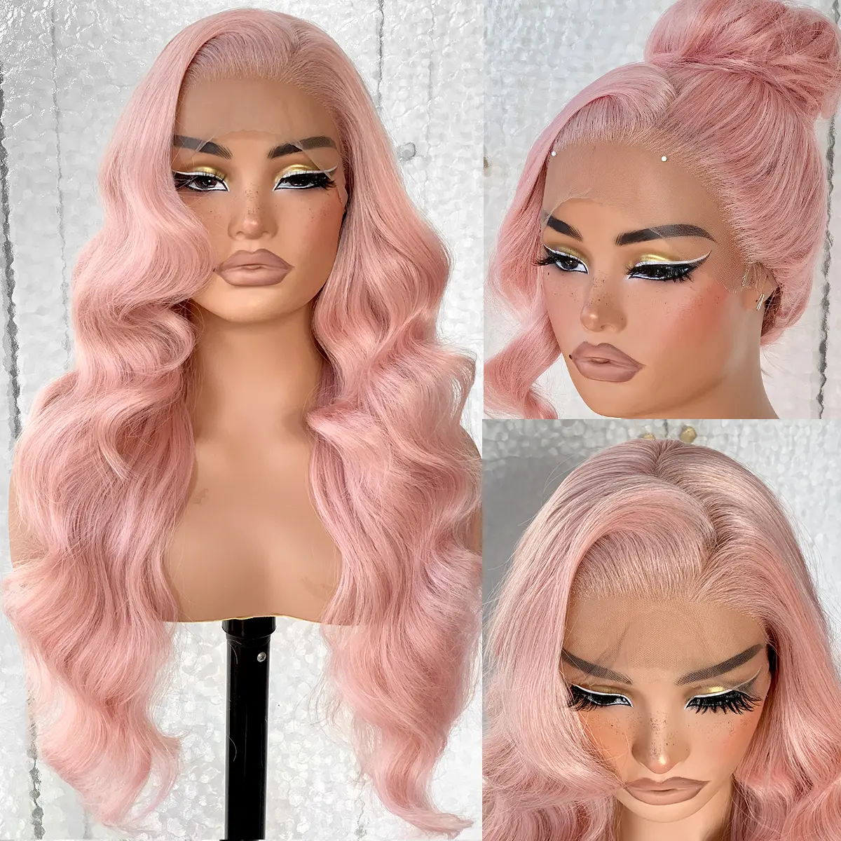 LOVSOUL 13x6 HD Glueless Lace Frontal Wigs Pre-Plucked, Wear and Go 200 Density Synthetic Long Body Wave Lace Front Wig Ready to Wear, 26inch Blonde Natural Hair Deep Wave Wig Fit Wig lace