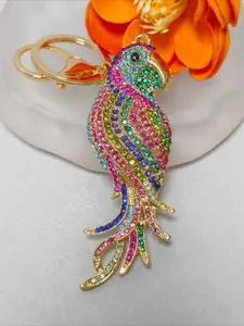 1PC Rhinestone Parrot Keychain Rhinestone Bird Key Ring Bling Tropical Parrot Bag Charm Fashion Bag Charm Accessory