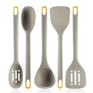 Silicone Kitchen Cooking Utensils Set: MOACC Heat Resistant 13inch Long Kitchen Gadgets, BPA Free Non Stick Rubber Cook Accessories For Food Prep, Frying, Serving, Basting (Light Grey)