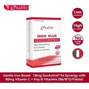 Gynable Women’s Iron Supplement for Anemia & Iron Deficiency, 18mg SunActive Patented Slow Fe, 80mg Vitamin C, B6 B12 Folate, Made in Italy, Supports Blood Health for Pre-Conception, Pregnancy & Lactation, 20 Count Slow Release Iron Pills MothersDayGift