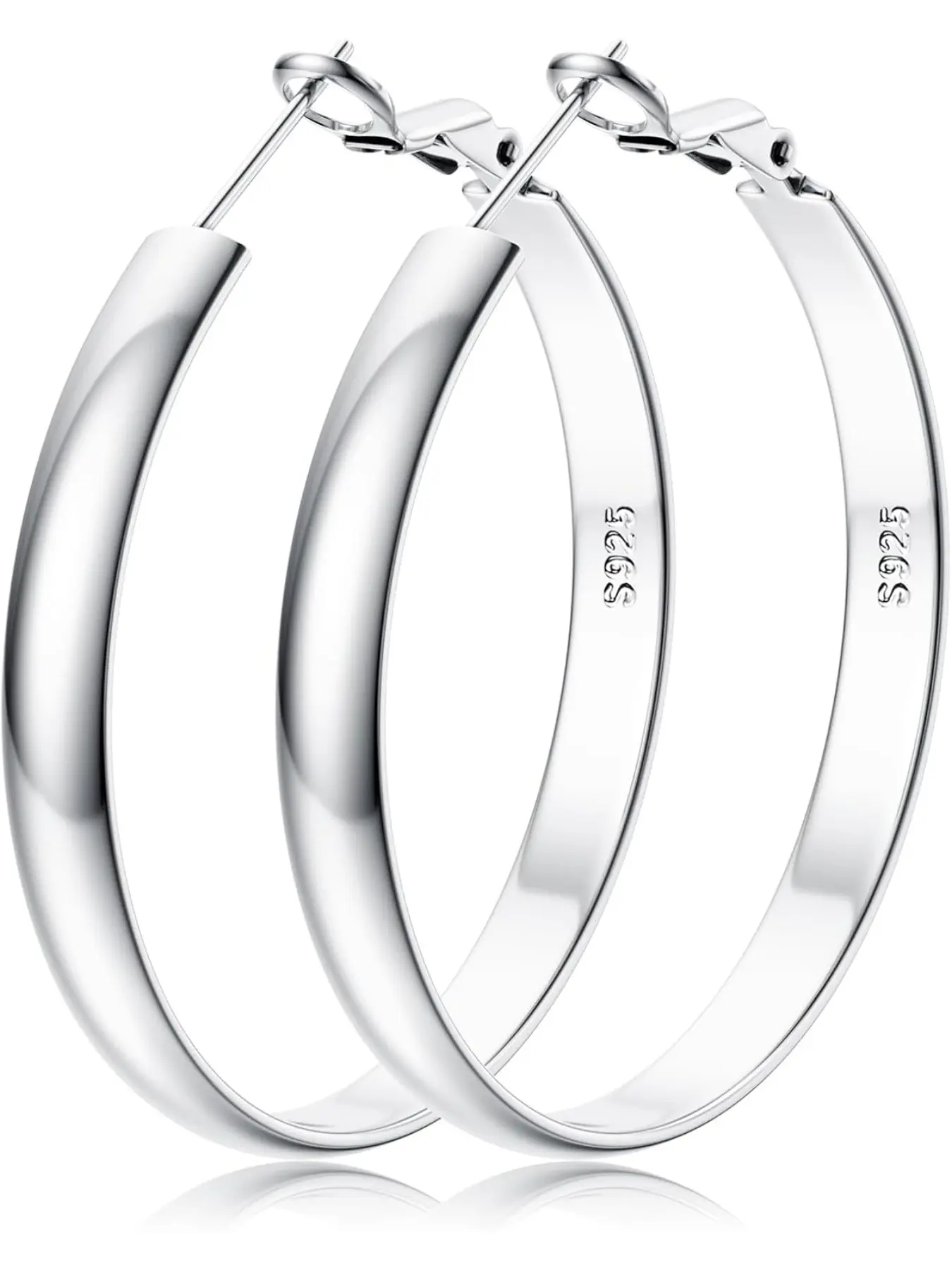 S925 Sterling Silver Hoop Earrings for Women and Girls, 14K Gold Filled, Hypoallergenic Earrings, Lightweight Chunky Oval Hoops, 5mm Wide, 30/40/50/60mm Hoop Shape Earrings
