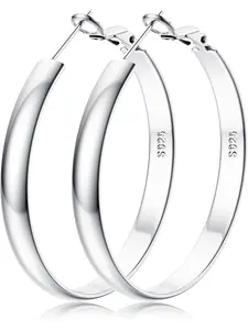 S925 Sterling Silver Hoop Earrings for Women Girls – 14K Gold Filled, Hypoallergenic Lightweight Thin Large Hoops – 5mm Wide, 30/40/50/60MM