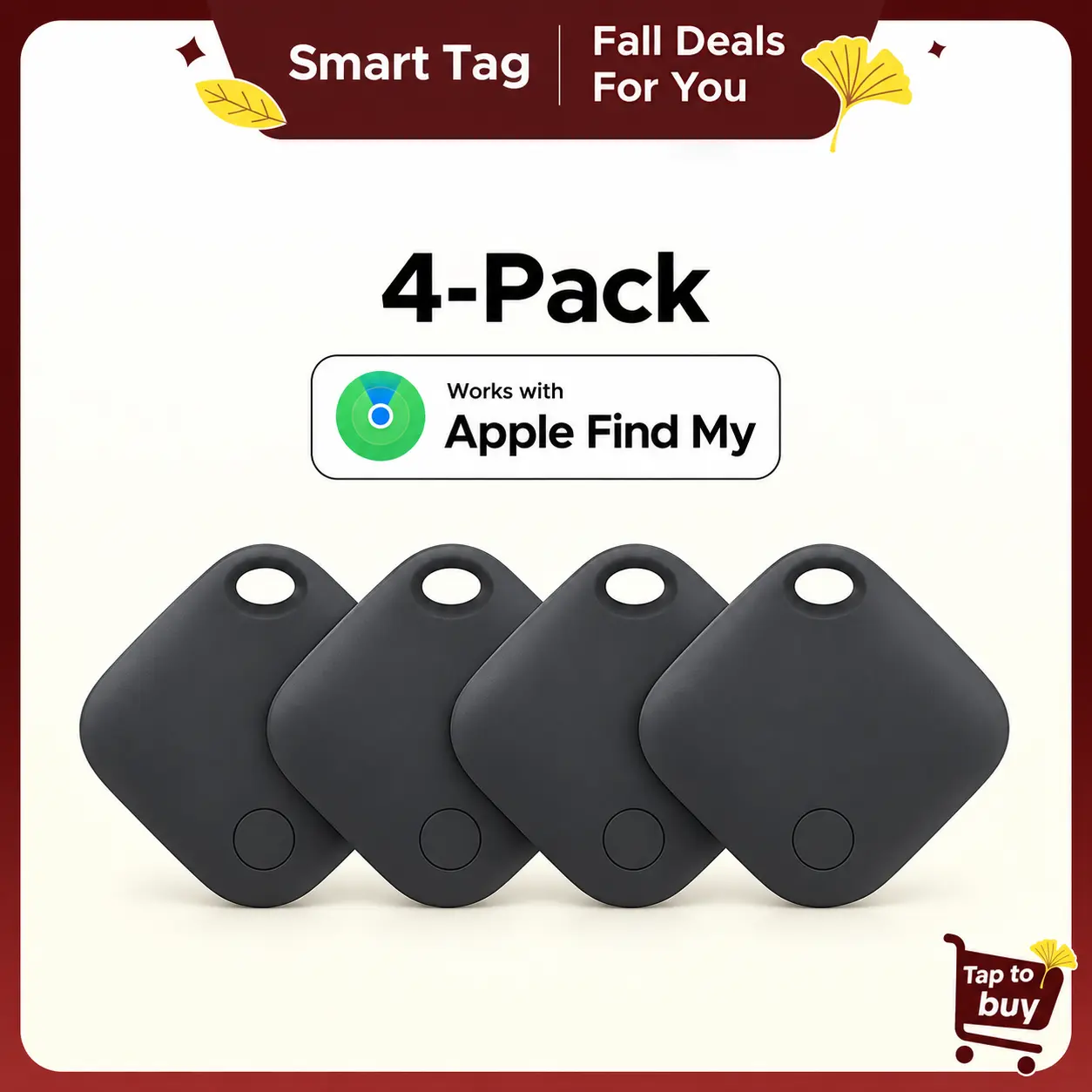Smart Finder Tag, Compatible with Apple Find My (iOS Only), Bluetooth Item Tracker for Keys, Wallets, Bags & Luggage, Sound Alert & Lost Mode, 1–4 Pack Options