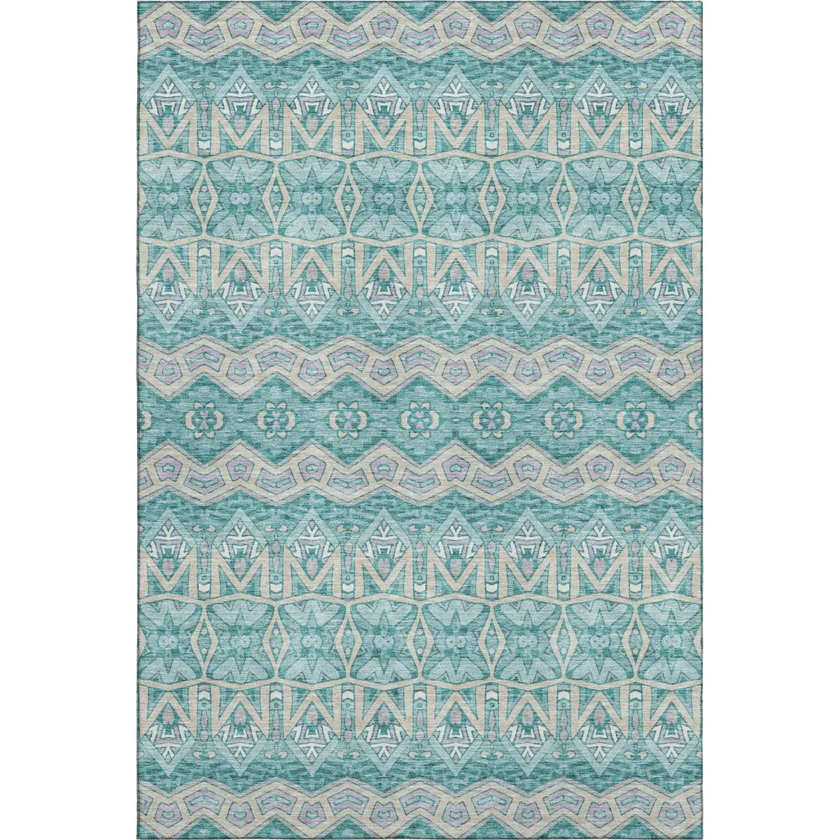 HomeRoots 672300 8x10 ft. Teal, Beige & Ivory Moroccan Rectangle Area Rug - UV Protection, Machine-Washable, Large-Format, Cool-Toned, Dual-Tone Moroccan Area Rugs, Large-Format Area Rugs