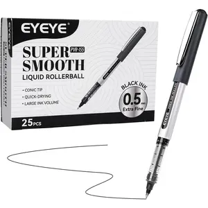 0.5mm Black Rollerball Pens 25 Pack, Extra Fine Point Quick Dry Liquid Ink Smooth Writing Pens for Journaling, Note Taking, Office School Supplies