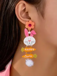 Cute Acrylic Bunny Ears Studs, Happy Easter Carrot Pendant Ear Cuffs, Dainty Fashion Jewelry, Perfect for Festivals Parties Travel Daily Wear
