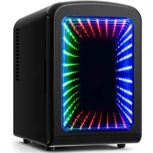 Mini Fridge, 4L/6 Can Portable Small Refrigerator with Gaming Light, AC/DC, Compact Fridges for SkinCare, Food, Drinks, Black