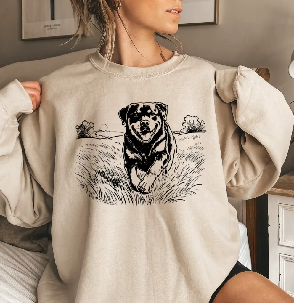 Rottweiler Sweatshirt, Rottweiler Dog Graphic Crewneck, Dog Lover Pullover, Vintage Animal Graphic Apparel, Unisex Casual Sweatshirt, Pet Lover Gift for Men & Women